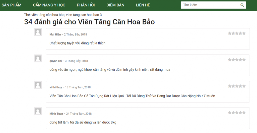đánh giá của khách hàng về tăng cân hoa bảo